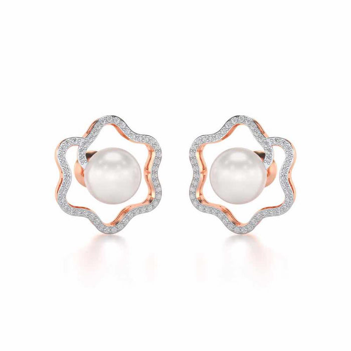 Little Shine Silver Pearl Earrings - Rose Gold - Image 1
