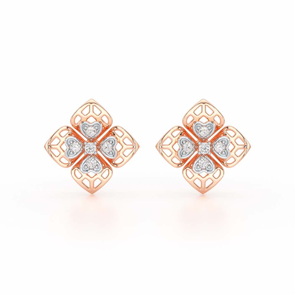 Delicate Petals Silver Earring Studs - Rose Gold - Image 1