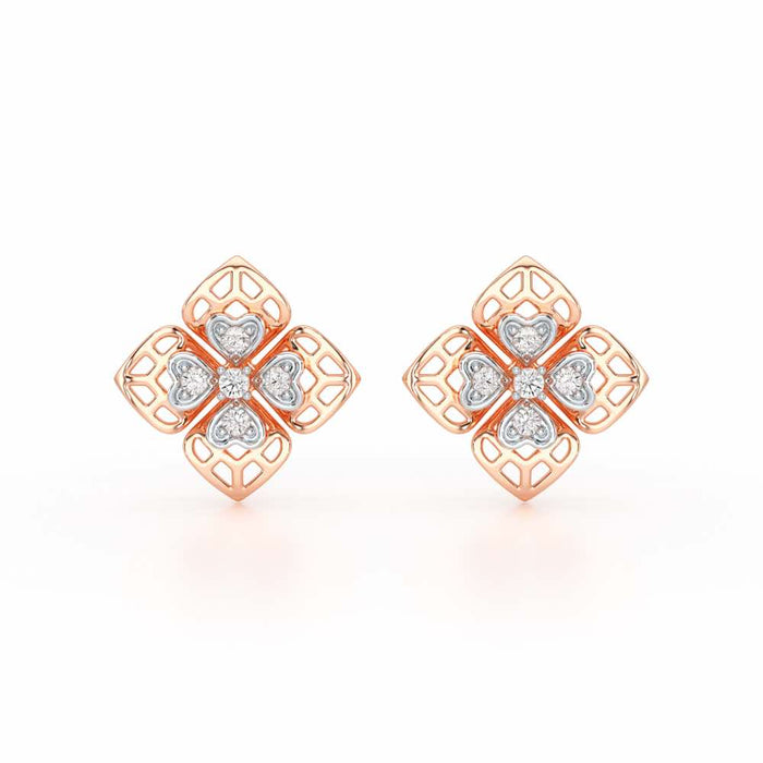 Delicate Petals Silver Earring Studs - Rose Gold - Image 1