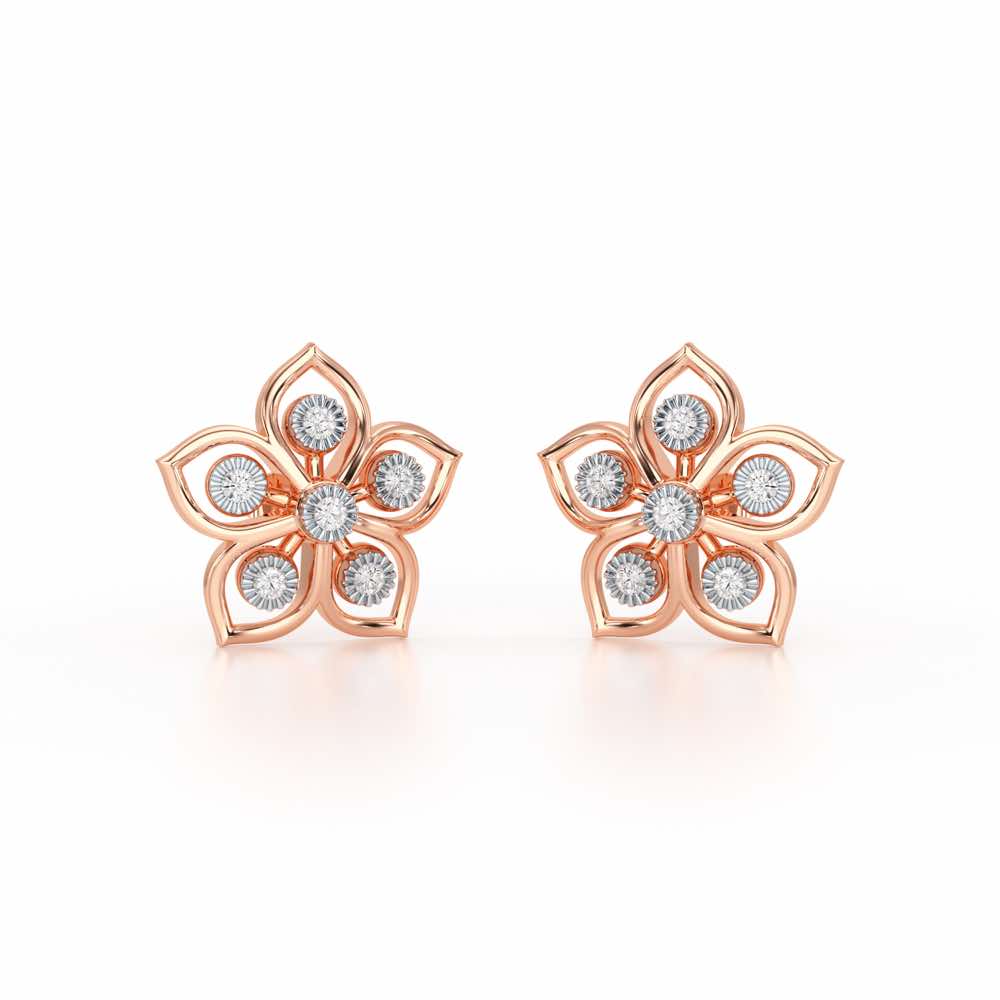 Charm Florel Silver Earring Studs - Rose Gold - Image 2