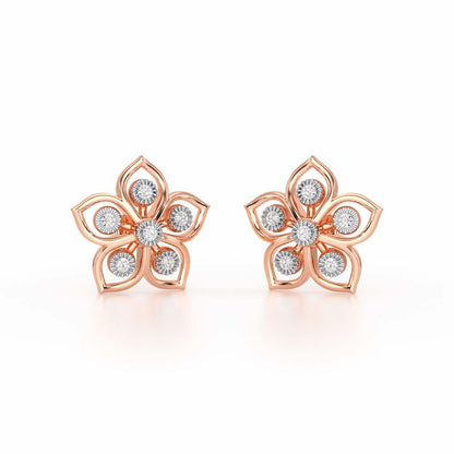 Charm Florel Silver Earring Studs - Rose Gold - Image 2