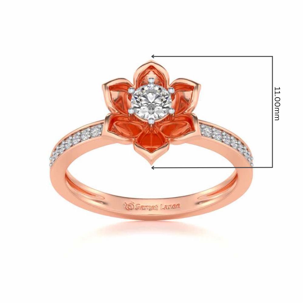Bloomed Lotus Solitaire Silver Ring - Rose Gold - Image 5