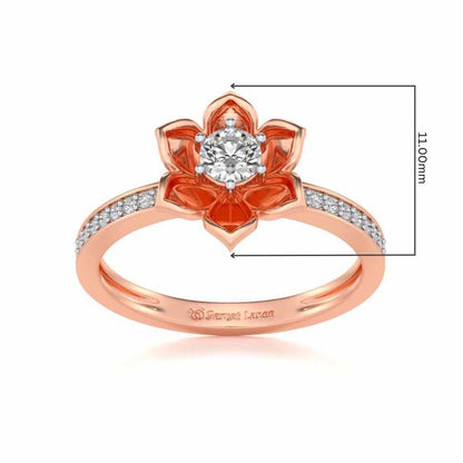 Bloomed Lotus Solitaire Silver Ring - Rose Gold - Image 5