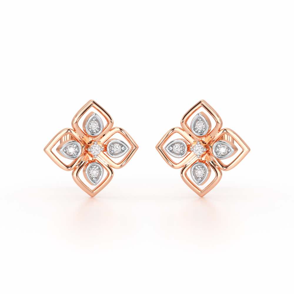 Bettie Flowers Silver Earring Studs - Rose Gold - Image 2