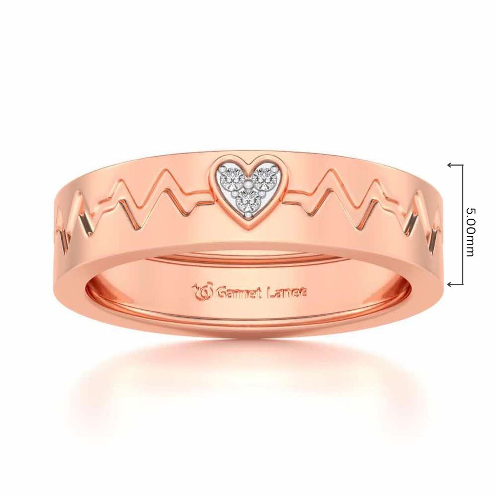 Heartbeat Silver Band Ring - Rose Gold - Image 5
