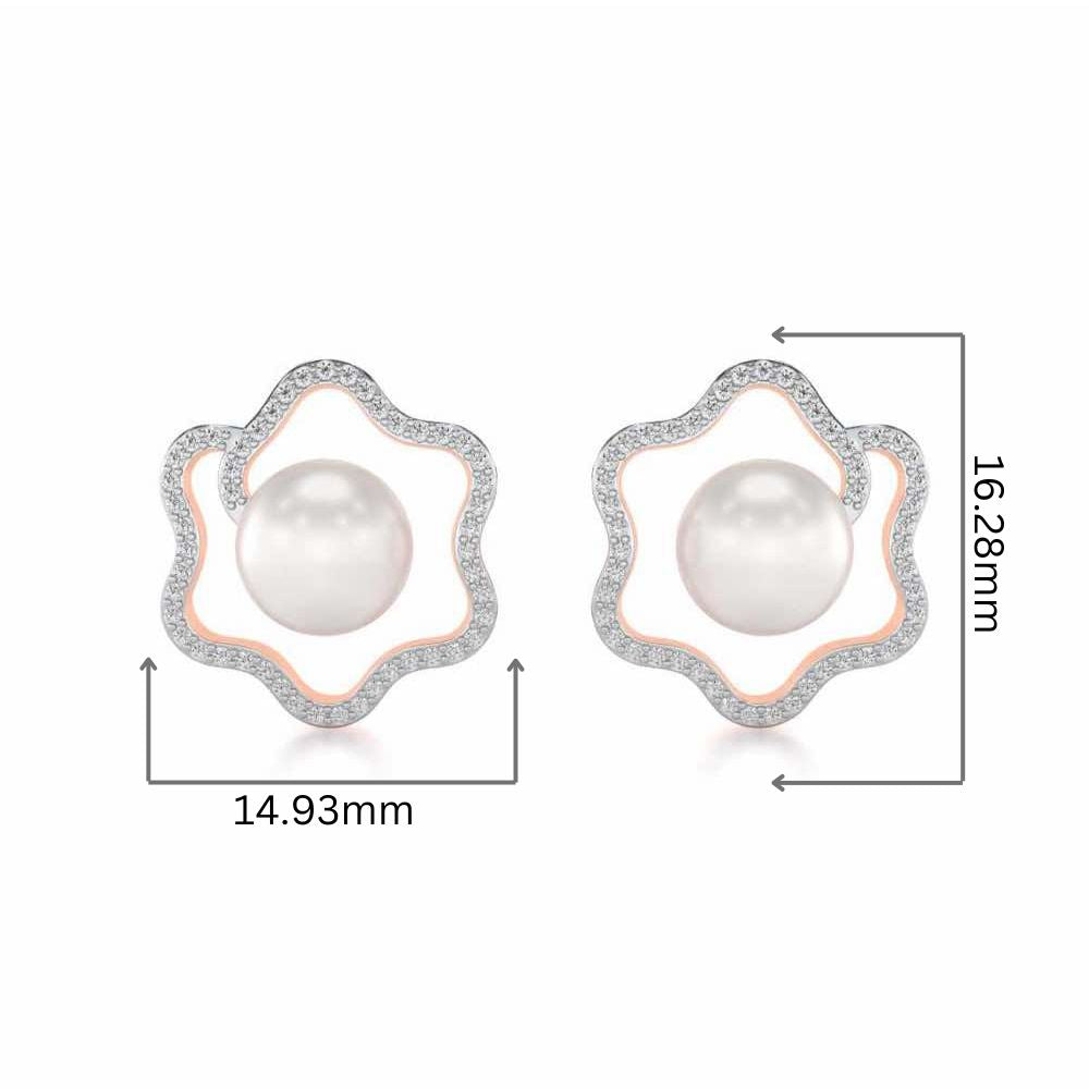 Little Shine Silver Pearl Earrings - Rose Gold - Image 2