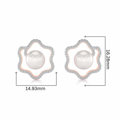 Little Shine Silver Pearl Earrings - Rose Gold - Image 2