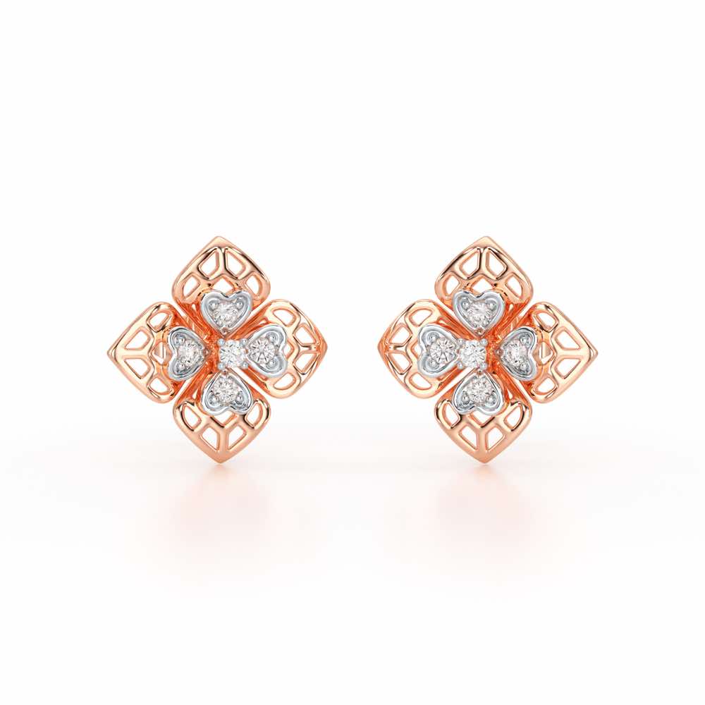 Delicate Petals Silver Earring Studs - Rose Gold - Image 2