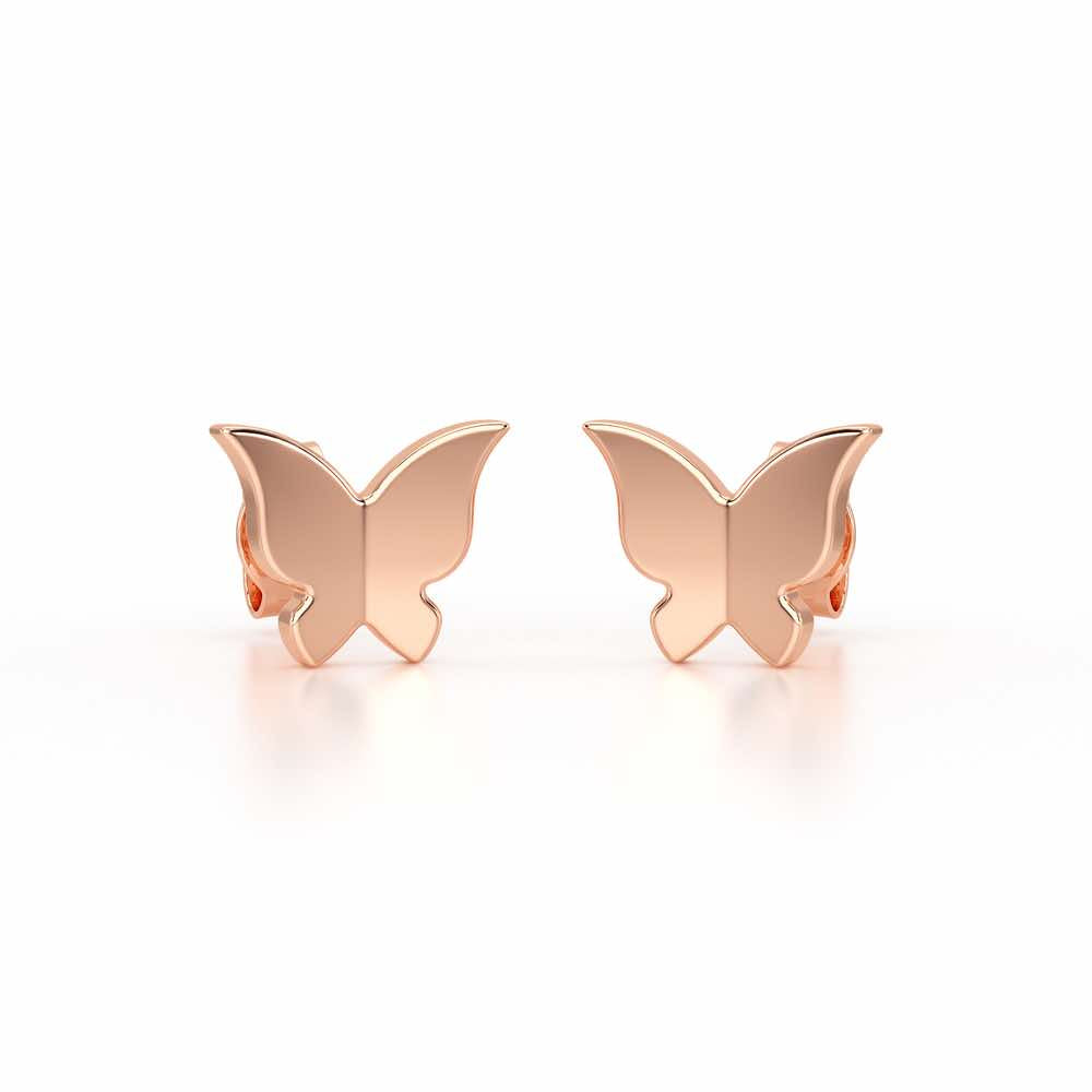 Small Butterflies Silver Earring Studs - Rose Gold - Image 2