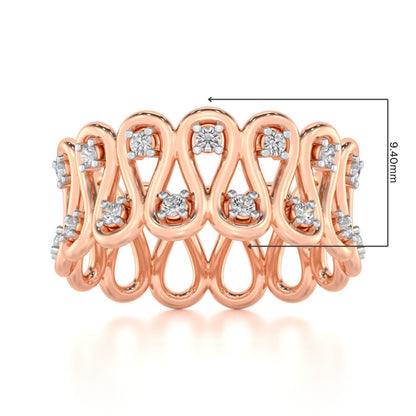 Dense Wave Silver Band Ring - Rose Gold - Image 2