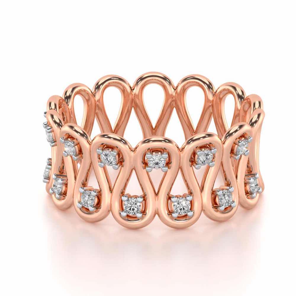 Dense Wave Silver Band Ring - Rose Gold - Image 3
