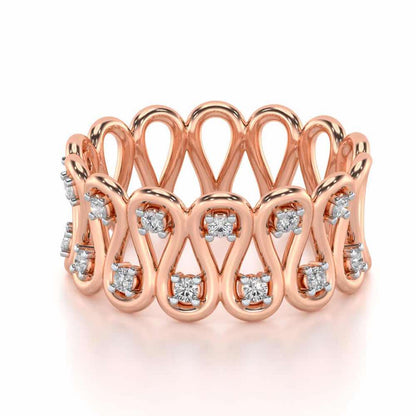 Dense Wave Silver Band Ring - Rose Gold - Image 3