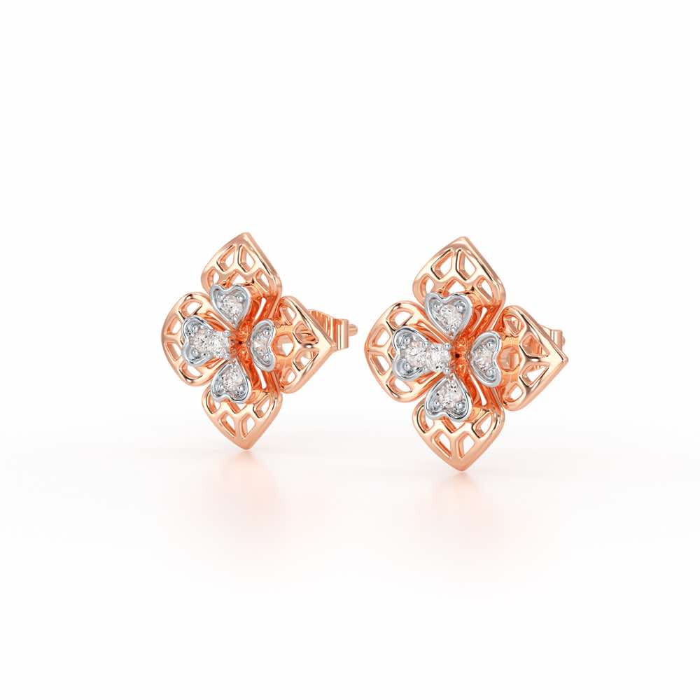 Delicate Petals Silver Earring Studs - Rose Gold - Image 3