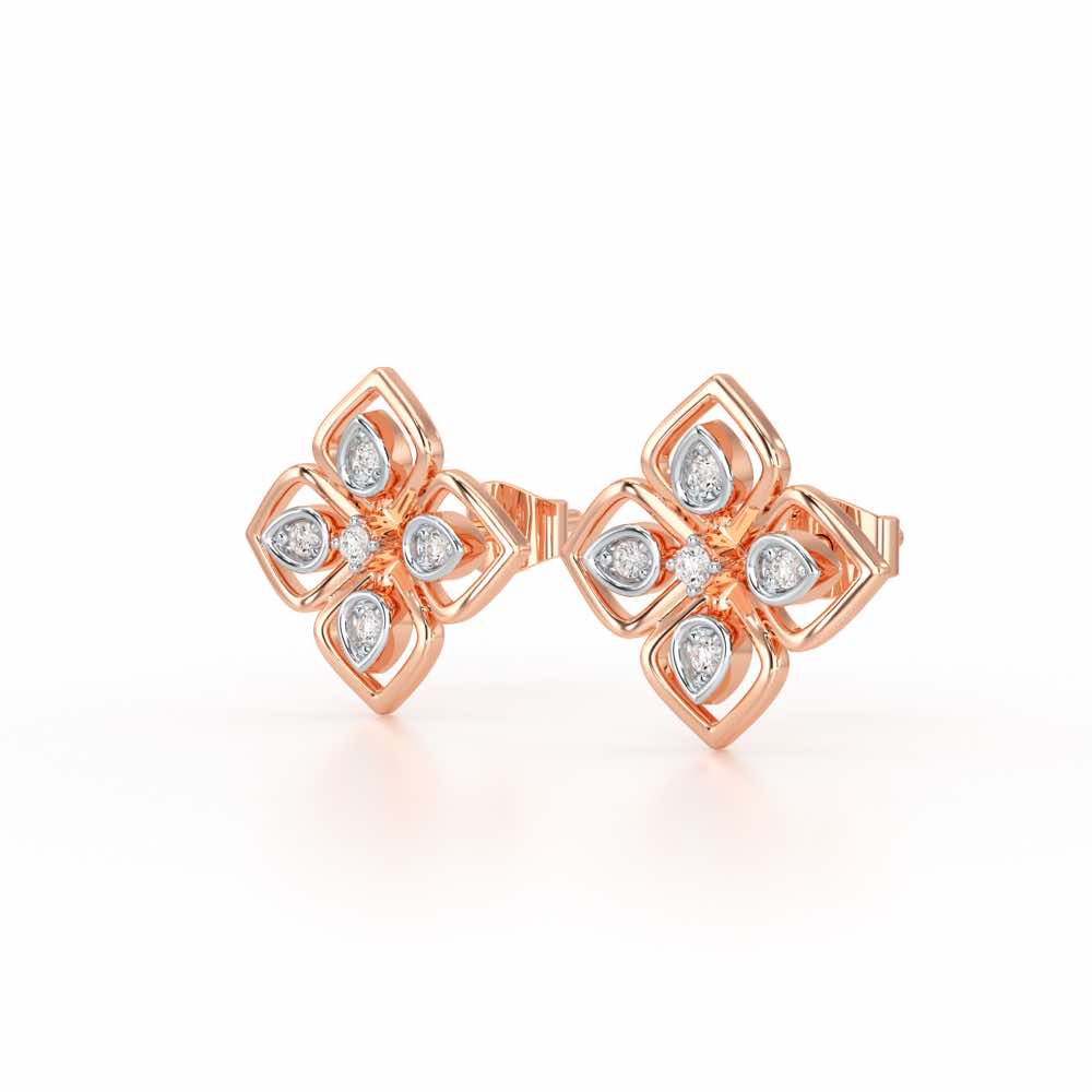 Bettie Flowers Silver Earring Studs - Rose Gold - Image 3