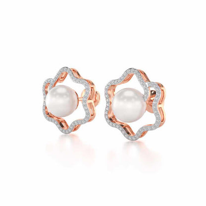 Little Shine Silver Pearl Earrings - Rose Gold - Image 3
