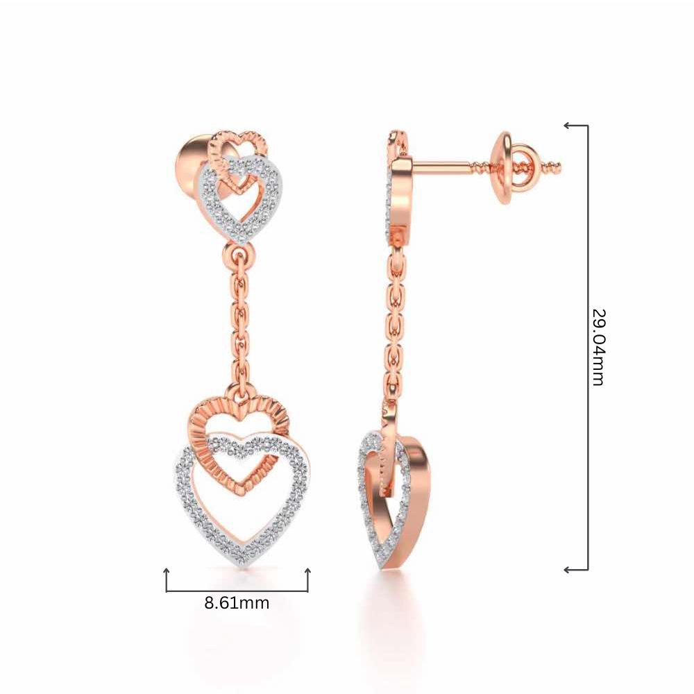 Double Heart Drops Earrings - Rose Gold - Image 4