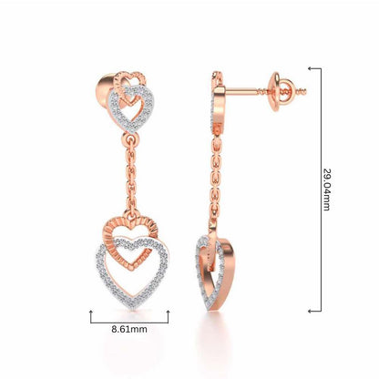 Double Heart Drops Earrings - Rose Gold - Image 4