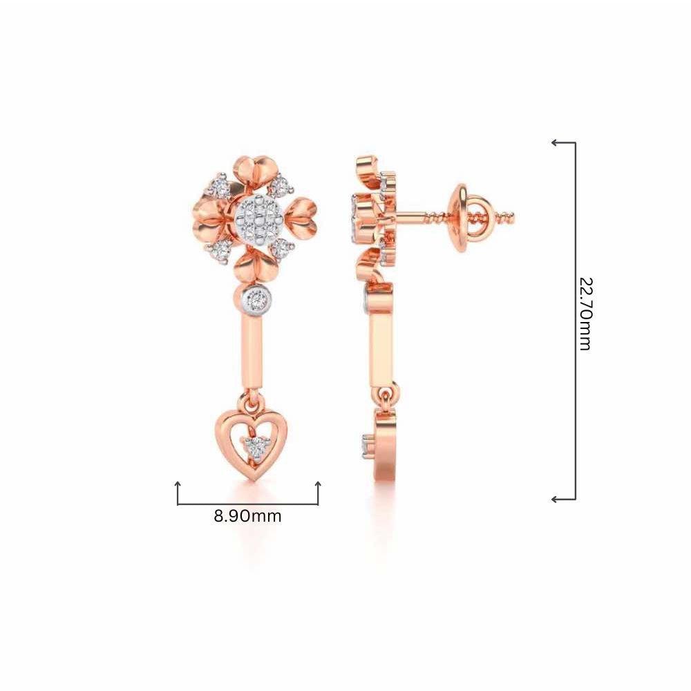 Slew Heart Drops Earrings - Rose Gold - Image 4