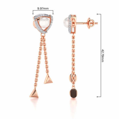 Pearl Eye Silver Dangler Earrings - Rose Gold - Image 4