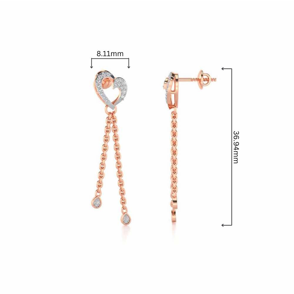 Hearty Silver Dangler Earrings - Rose Gold - Image 4