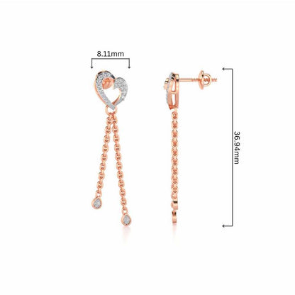 Hearty Silver Dangler Earrings - Rose Gold - Image 4