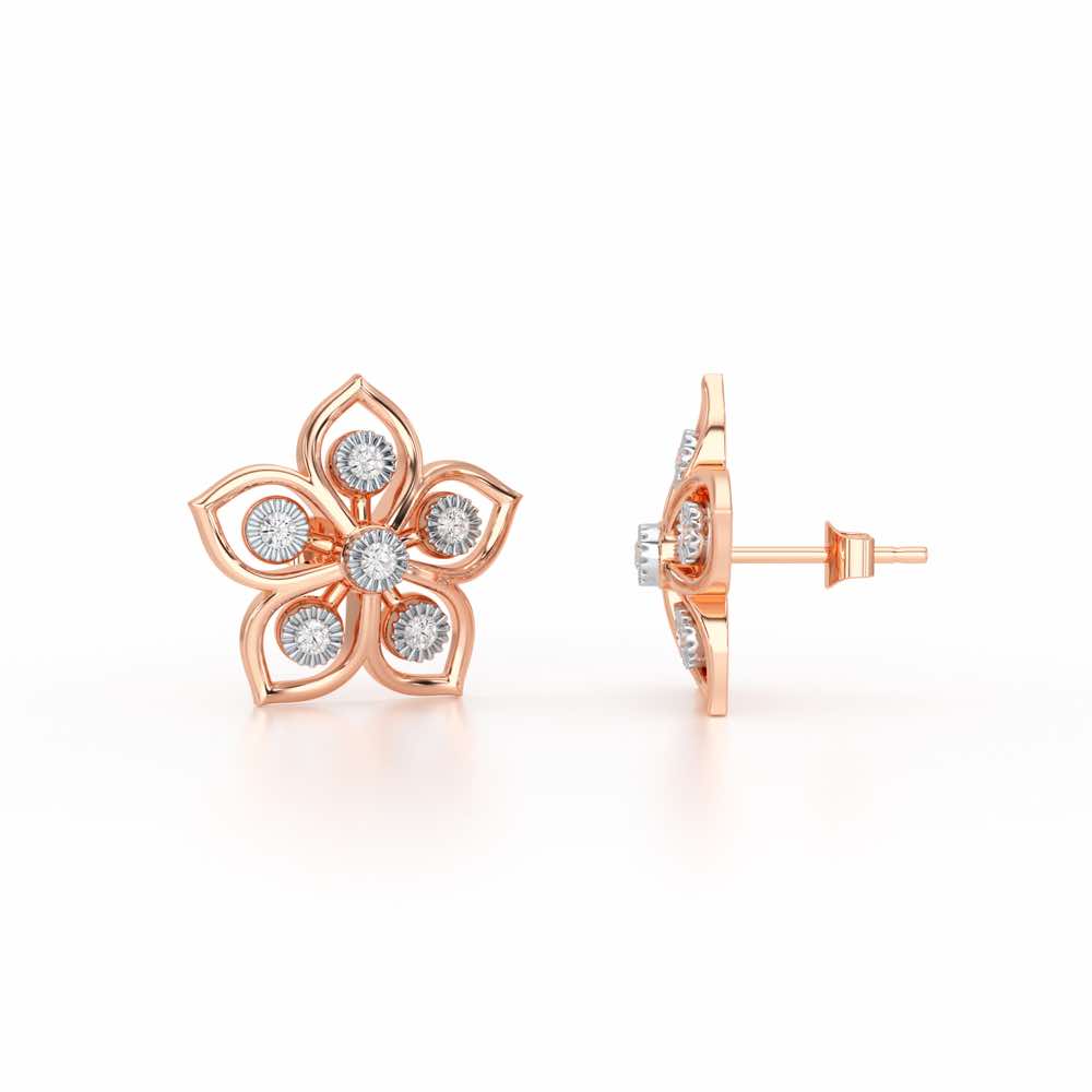 Charm Florel Silver Earring Studs - Rose Gold - Image 4