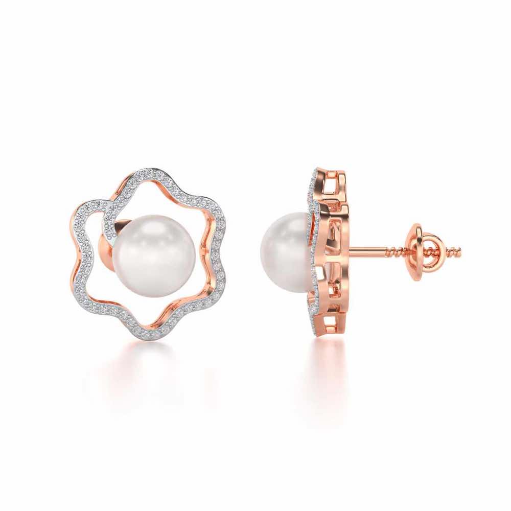 Little Shine Silver Pearl Earrings - Rose Gold - Image 4