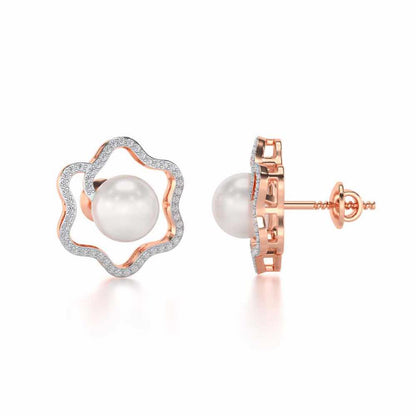Little Shine Silver Pearl Earrings - Rose Gold - Image 4