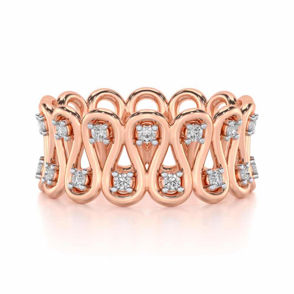 Dense Wave Silver Band Ring - Rose Gold - Image 5