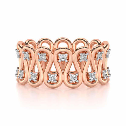 Dense Wave Silver Band Ring - Rose Gold - Image 5