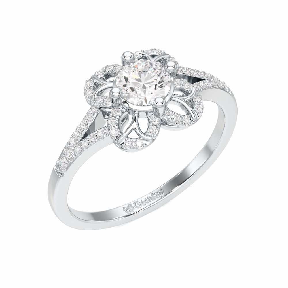 Radiant Blossom Solitaire Ring - White Gold - Image 1