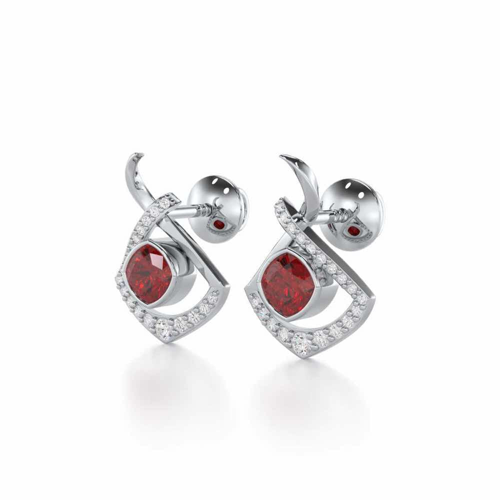 Radiant Rapture Garnet Silver Earrings - White Gold - Image 3
