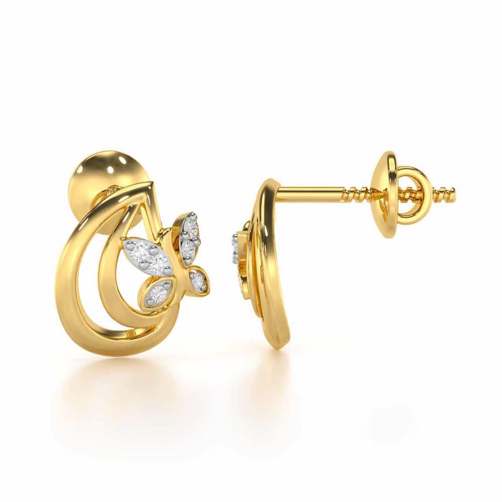 Radiant Reverence Silver Stud Earrings - Yellow Gold - Image 4