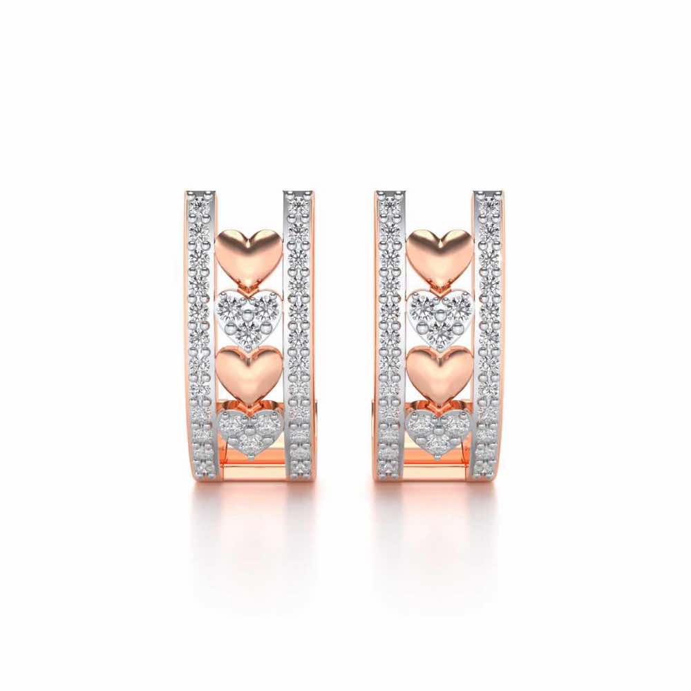 Rail Heart Silver Earrings - Rose Gold - Image 1
