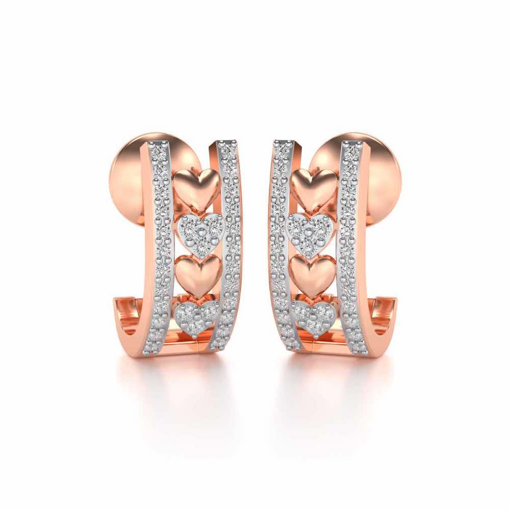 Rail Heart Silver Earrings - Rose Gold - Image 2