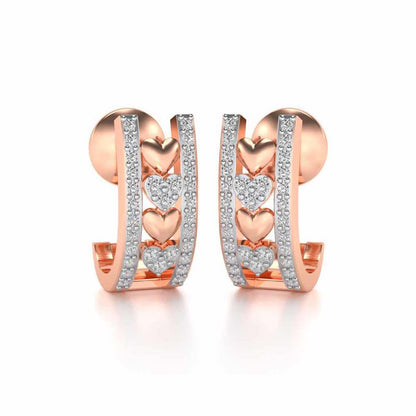 Rail Heart Silver Earrings - Rose Gold - Image 2