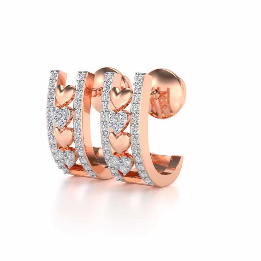 Rail Heart Silver Earrings - Rose Gold - Image 3