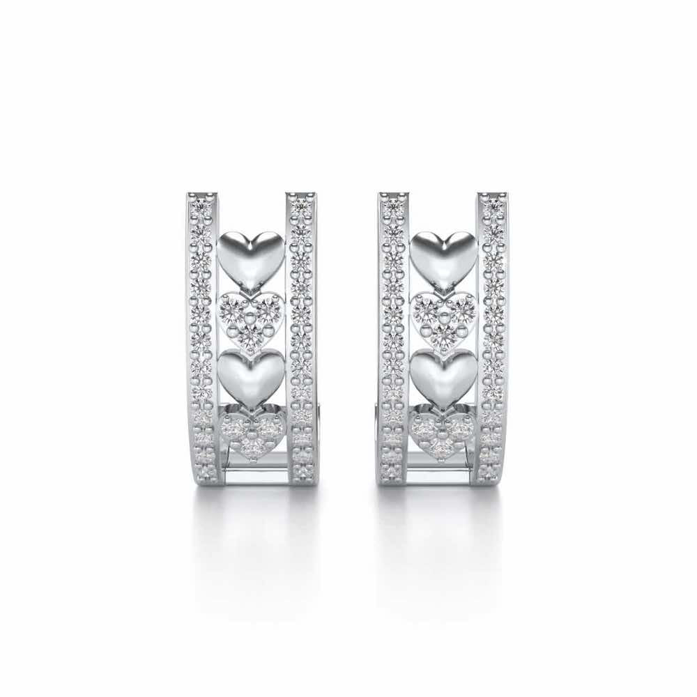 Rail Heart Silver Earrings - White Gold - Image 1