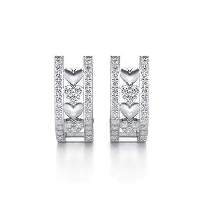 Rail Heart Silver Earrings - White Gold - Image 1