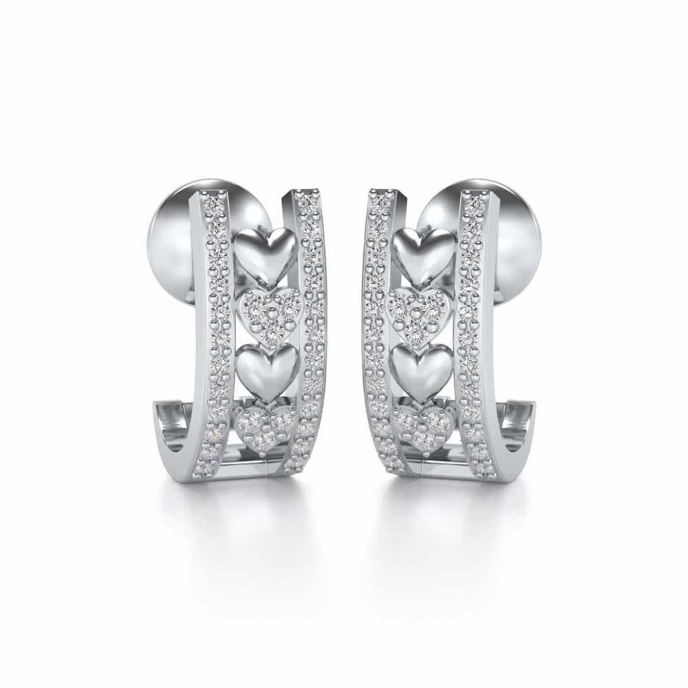 Rail Heart Silver Earrings - White Gold - Image 2