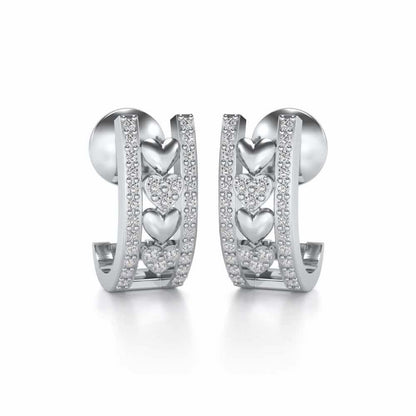 Rail Heart Silver Earrings - White Gold - Image 2