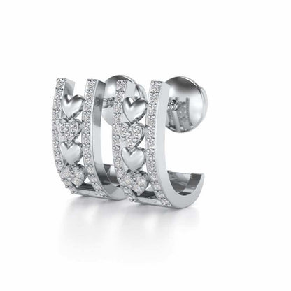 Rail Heart Silver Earrings - White Gold - Image 3