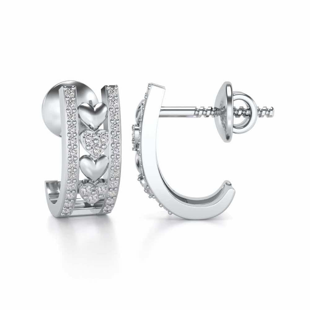 Rail Heart Silver Earrings - White Gold - Image 4