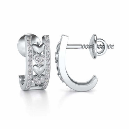 Rail Heart Silver Earrings - White Gold - Image 4