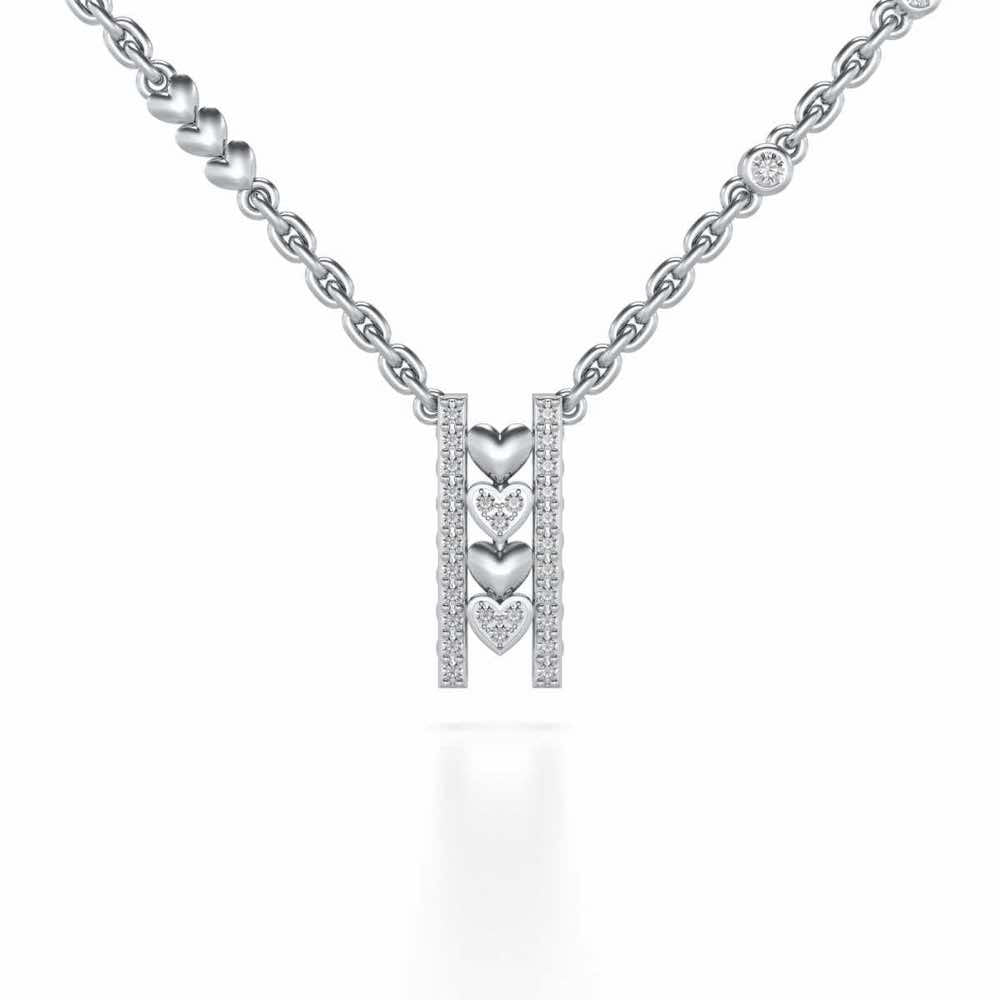 Rail Heart Silver Pendant - White Gold - Image 1