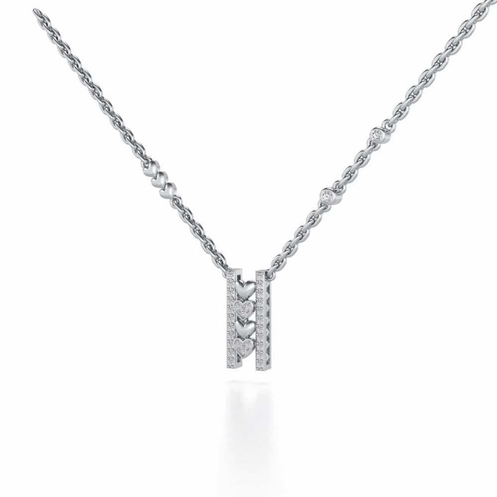 Rail Heart Silver Pendant - White Gold - Image 3