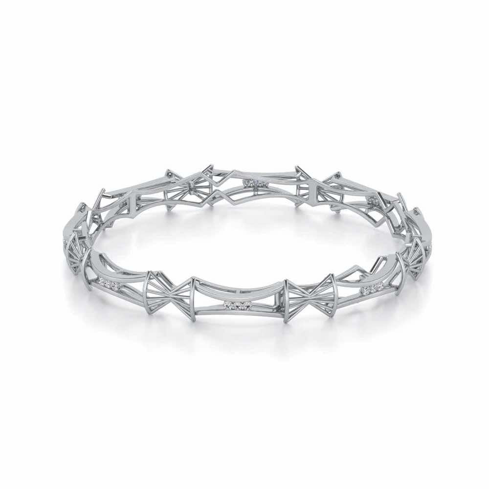 Ray Lock Silver Bangles - White Gold - Image 2