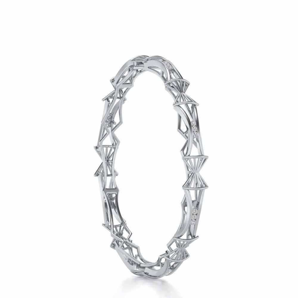 Ray Lock Silver Bangles - White Gold - Image 3
