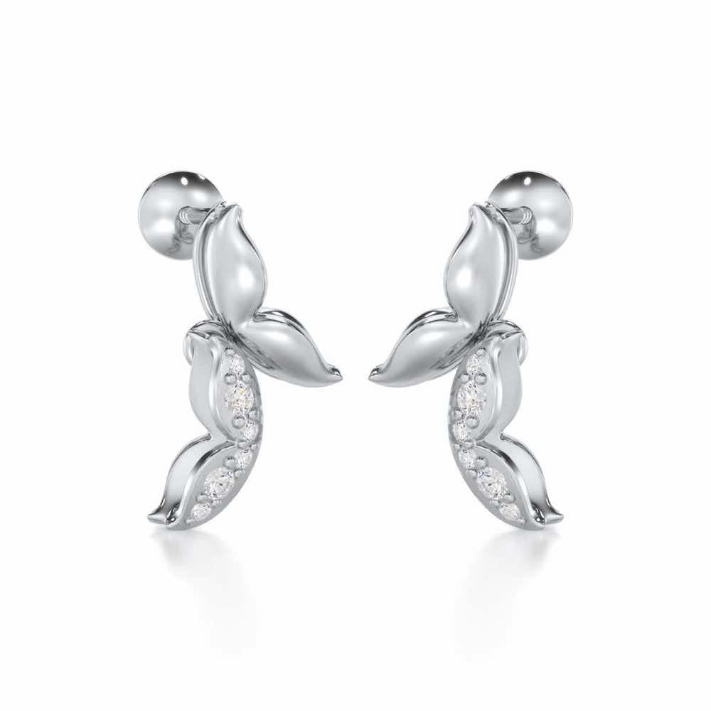 Refined Lattice Silver Earrings - White Gold - Image 2