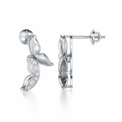 Refined Lattice Silver Earrings - White Gold - Image 4